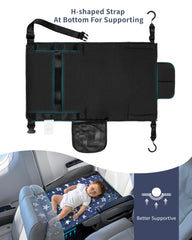 TinlyFinly airplane-seat-extender extended-seat on board giving children room to stretch and play.