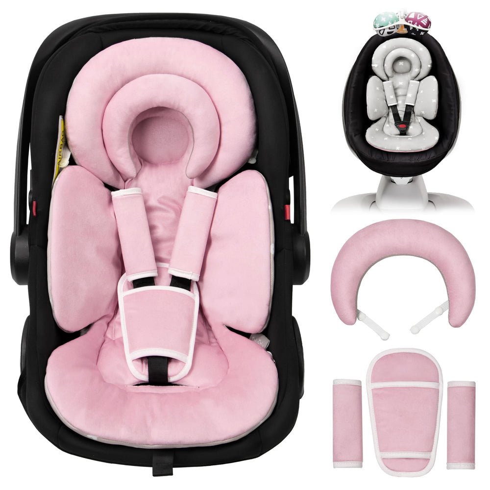 TinlyFinly pink headpiece extra provides newborn head support during car rides