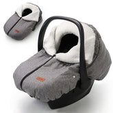 TinlyFinly winter car seat cover front view shows snug fit and weather protection.