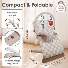 Tiny Marvels baby bouncer harness close-up communicates safety-ready design and sturdy frame.