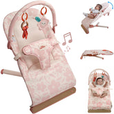 Tiny Marvels baby bouncer pink floral front view – gentle rocking supports soothing moments for newborns