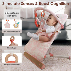 Tiny Marvels baby bouncer wood teether with soft knot – natural textures support fine motor exploration