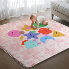 Tiny Marvels baby play mat pink floral folded for easy storage and transport.
