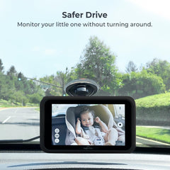 Tiny Traveler backseat headrest mount clamp ready for hands-free monitoring.