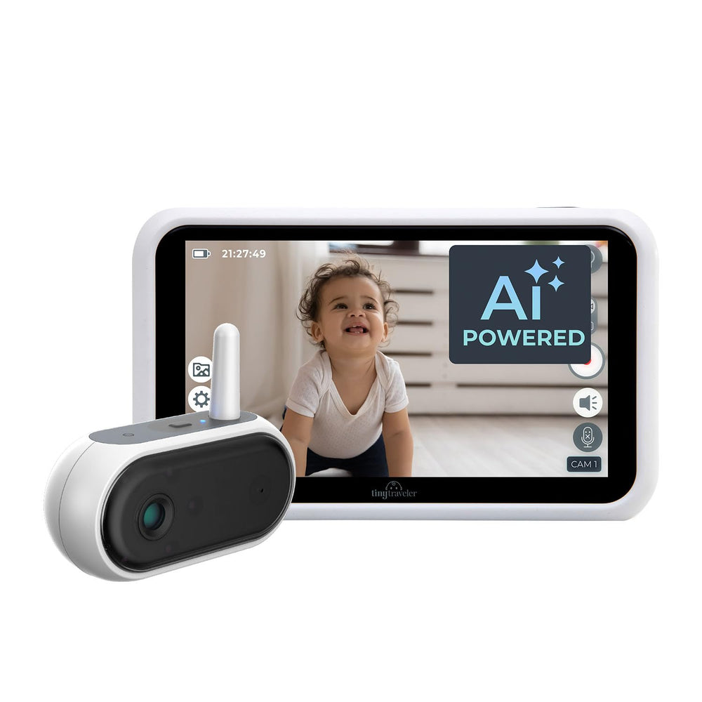 Tiny Traveler TT006W AI monitor cradle view for easy on-the-go baby monitoring.