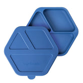 Tiny Twinkle Indigo plate with lid on front view for mess-free meals.