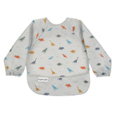 Tiny Twinkle long-sleeve bib with dinosaur print protects outfits during mealtime mess