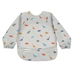 Tiny Twinkle long-sleeve bib with dinosaur print protects outfits during mealtime mess