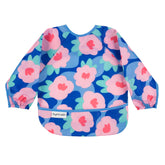 Tiny Twinkle long sleeve bib with floral blue wear keeps messes contained during meals