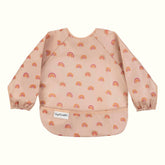 Tiny Twinkle long-sleeve bib folded flat showing mess-proof design for quick cleanup.