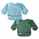 Tiny Twinkle long sleeve bib slate olive front view showing full-coverage protection during meals