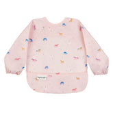Tiny Twinkle long sleeve bib Unicorn Confetti close-up shows full coverage for messy feeds