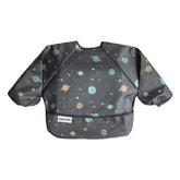 Tiny Twinkle long sleeve bib waterproof fabric closeup shows mess-proof surface for easy cleanup