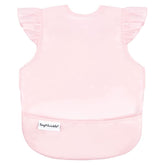 Tiny Twinkle Mess-Proof Baby Bib in rose on a toddler provides mess protection during meals.