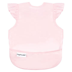 Tiny Twinkle Mess-Proof Baby Bib in rose on a toddler provides mess protection during meals.