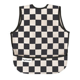 Tiny Twinkle Mess Proof Bib front view in black checkers keeps boys clean during meals.