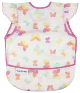 Tiny Twinkle mess-proof bib butterflies front view shows full-coverage protection during meals.