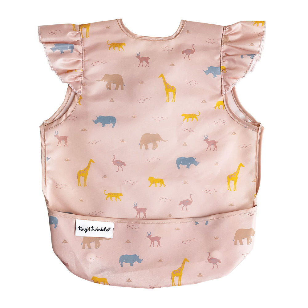 Tiny Twinkle mess-proof bib fabric closeup showing soft, stain-resistant material for calm mealtime.