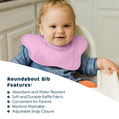 Tiny Twinkle Roundabout 360-rotation bib image showing flexible fit for mess-prone mealtimes.