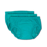 Tiny Undies Tiny Trainers 3-pack front view aqua blue, EC-friendly training comfort.