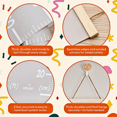 Tiny Whisper height chart hook mounting shows secure wall hanging with simple setup
