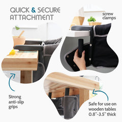Tinybow Hook On High Chair storage pocket keeps feeding essentials close.