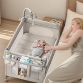 TinyGlow 4-in-1 baby bassinet folded for easy transport and storage.