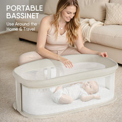 TinyGlow bassinet with 12 lullabies and smartphone pairing for personalized sleep.