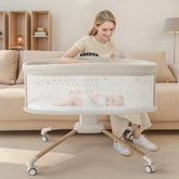 TinyGlow bassinet showing five rocking speeds for customizable soothing motion.