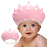 TinyGuardian pink crown front view baby shower cap for splash protection during bath time