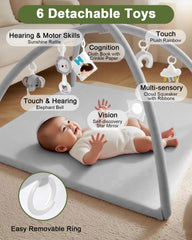 TINYHARBO Baby Play Gym crinkle book adds tactile sound and texture exploration.
