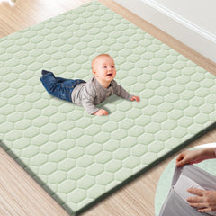 TINYHARBO Premium Foam Baby Play Mat cover shown, washable cover for easy cleanup.
