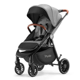 Tinyiota stroller gray side view shows durable aluminum frame for smooth rides.