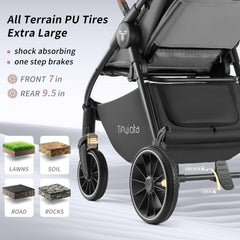 Tinyiota stroller spacious seat 14 inches demonstrates roomier comfort for growing kids.