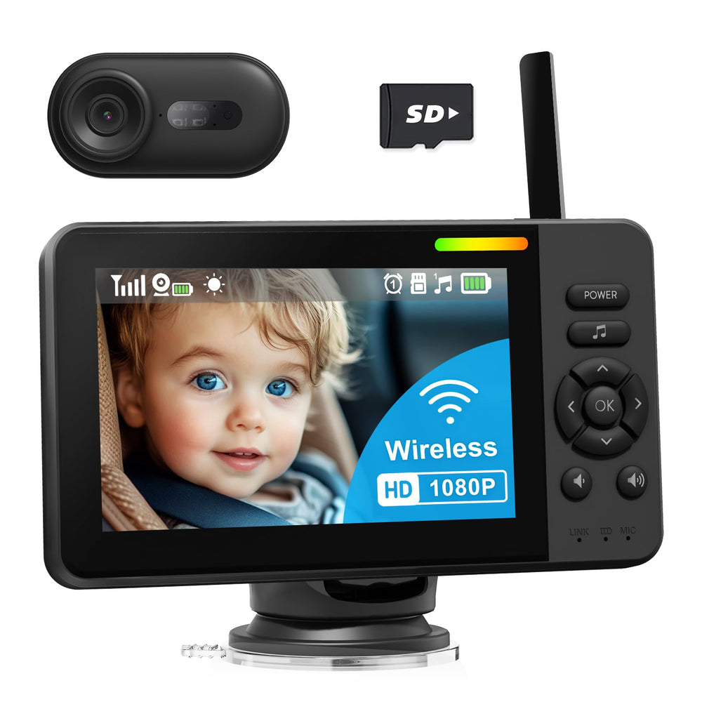 TinyShield wireless baby camera front view offers clear 1080p backseat supervision.