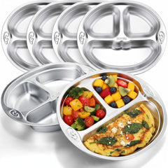 Tioncy six-pack stainless steel kid plates divided for easy meals and cleanup