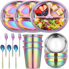 Tioncy rainbow kids dinner plate with sections for balanced meals and independent eating
