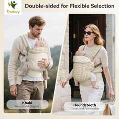Tivellary reversible baby carrier houndstooth shows elegant two-tone look with practical wear.