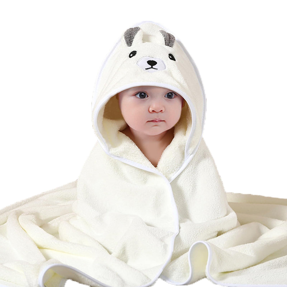 TMIELYBS hooded baby towel with white bear design, ultra-absorbent bath time companion for delicate skin.