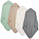 TMIELYBS Muslin Hooded Baby Towels four-pack front view in neutral colors for newborn gifting