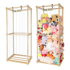 TNAMASUN 63in stuffed animal storage assembly shows a sturdy wood frame for organized plush toys