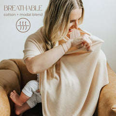 Toci Mom 360-degree coverage poncho on model providing privacy.
