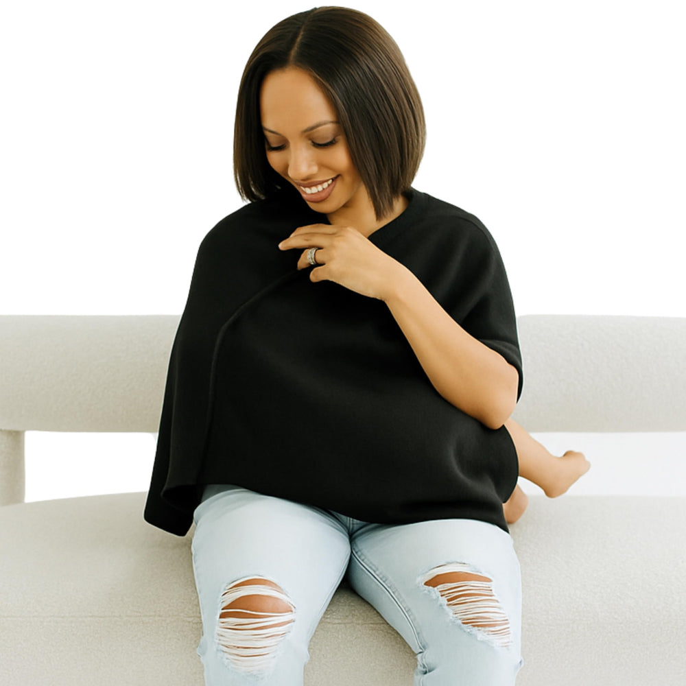 Toci Mom nursing cover poncho draped to show full-coverage nursing privacy.