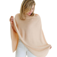 Toci Mom nursing cover poncho on model for discreet feeding in public.