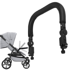 Toddmomy baby stroller armrest in black PU leather with secure non-slip grip.