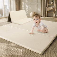 TODIBY foam baby play mat beige with waterproof top surface for easy cleaning.