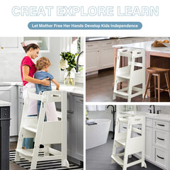 TOETOL bamboo stool with adjustable platform for growing kids.