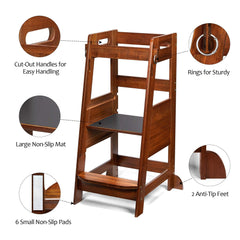 TOETOL bamboo toddler step stool four-sided-railings boost safety.