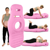 Toggloo inflatable pregnancy pillow full-body bed setup provides back and belly support.
