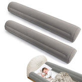 Toggloo inflatable travel bed rail side view protecting toddlers during hotel sleep.